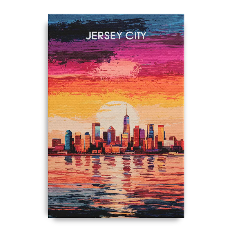 Jersey City Skyline Sunset Front - Canvas Wall Art
