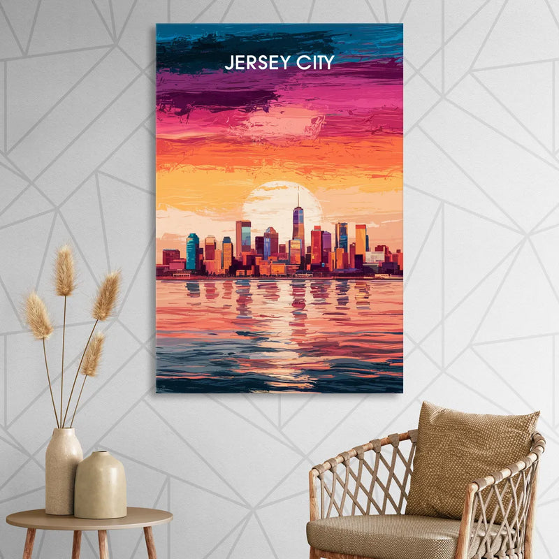 Jersey City Skyline Sunset Sitting Room - Canvas Wall Art