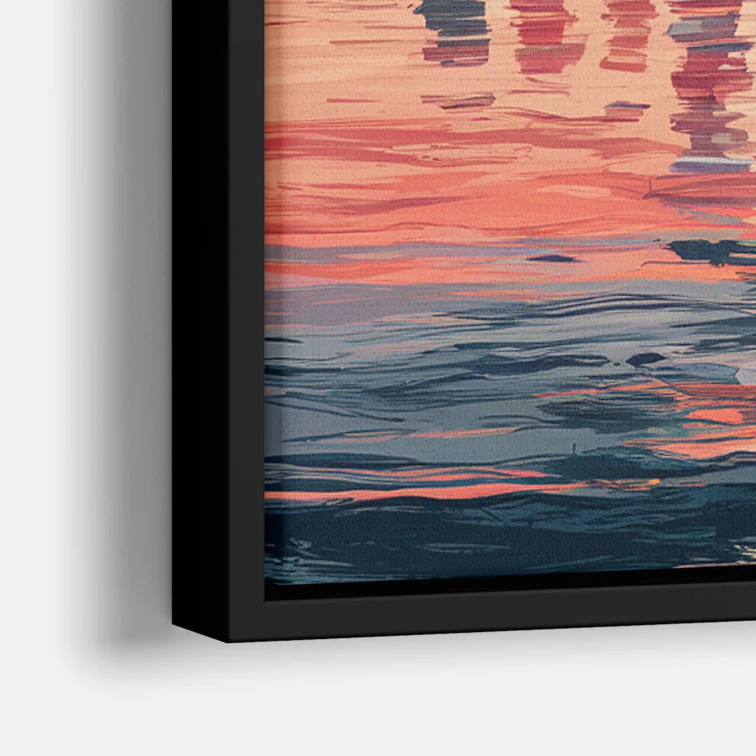Jersey City Skyline Sunset - Close-Up Black Frame Canvas
