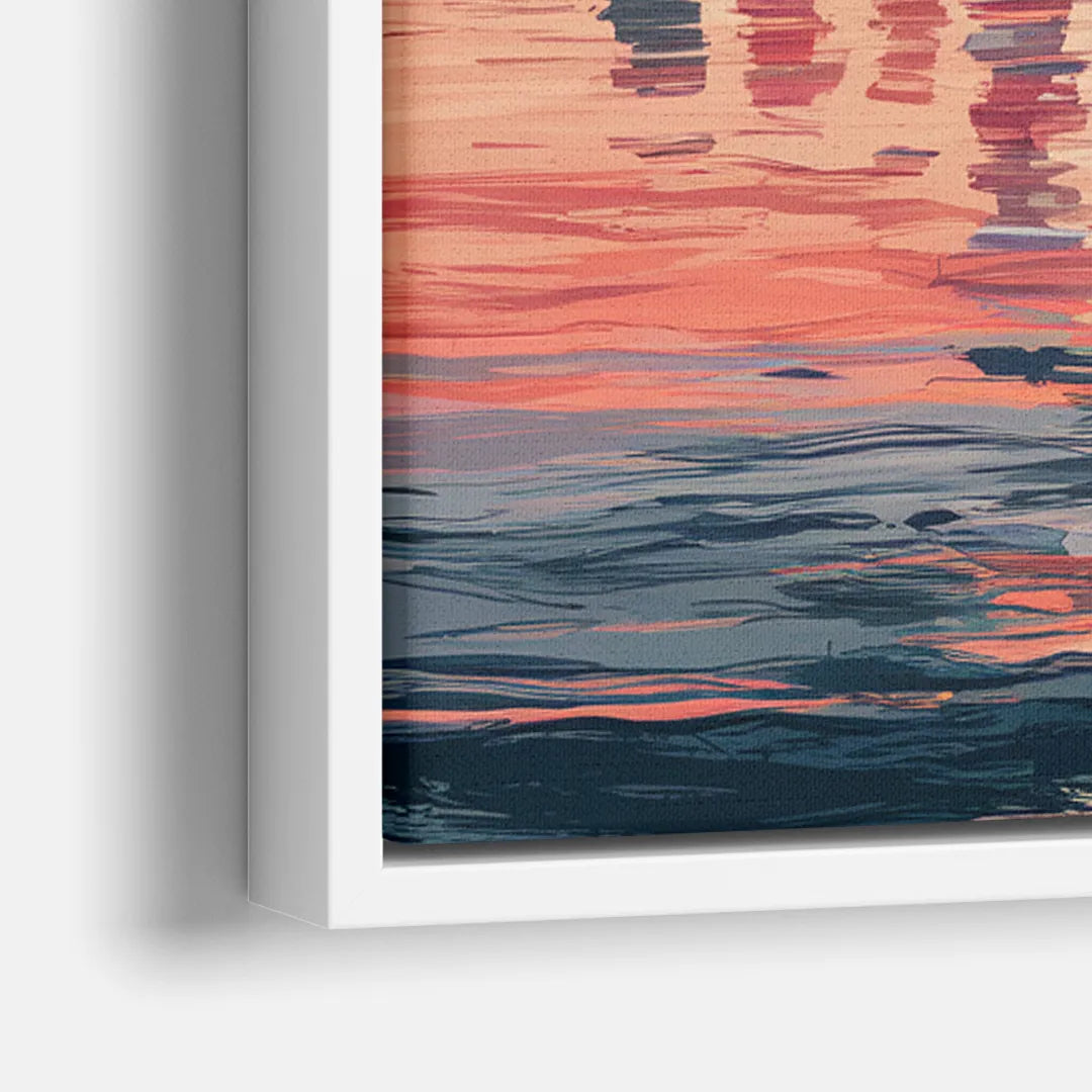 Jersey City Skyline Sunset - Close-Up White Frame Canvas