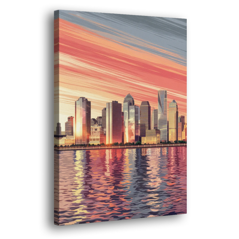 Jersey City Skyline and Hudson River - Canvas Wall Art - Side