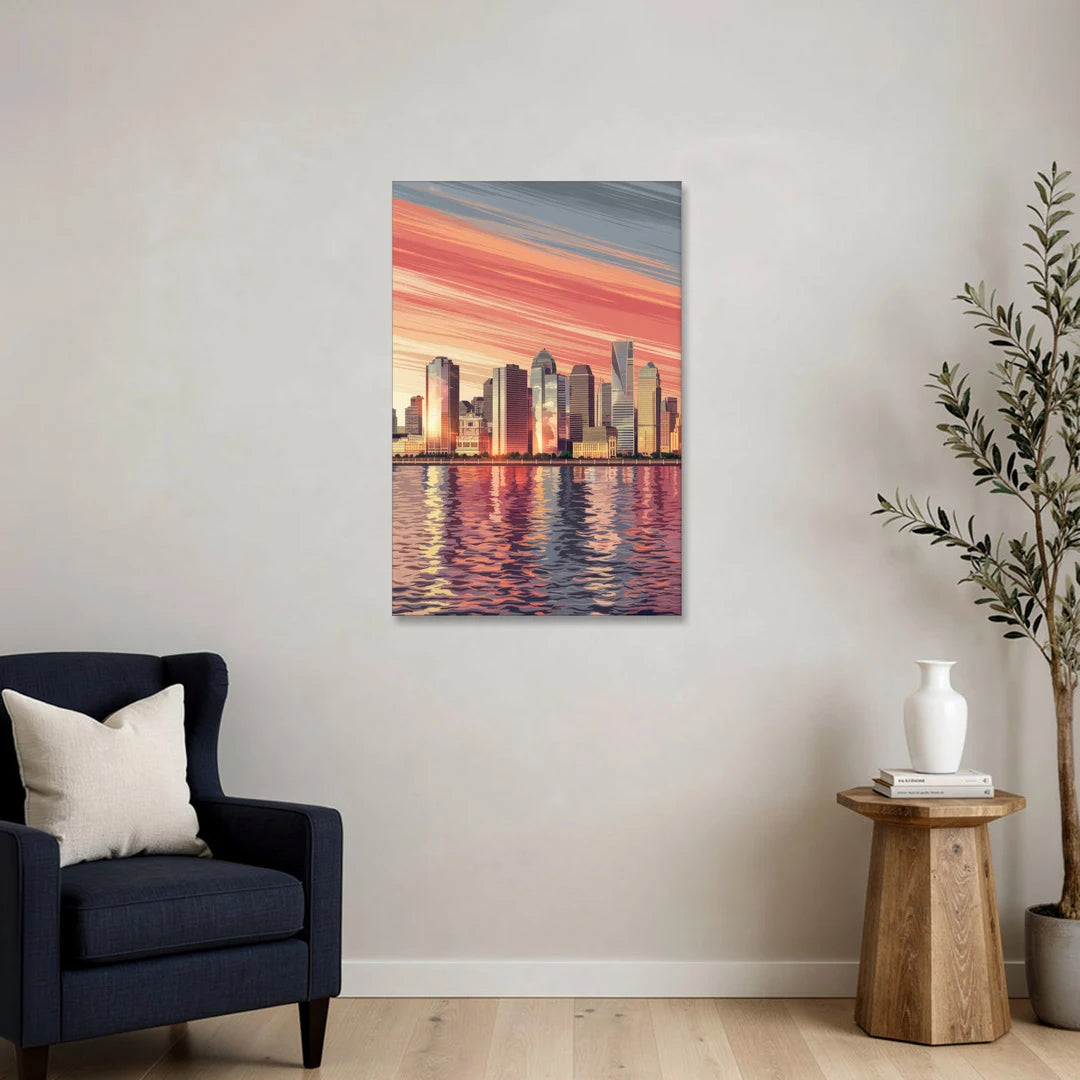 Jersey City Skyline and Hudson River - Canvas Wall Art - Sofa - 24x36