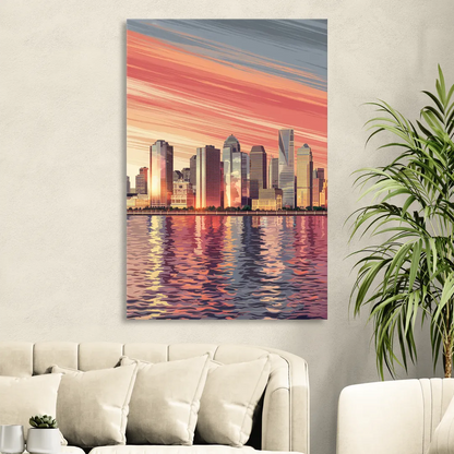 Jersey City Skyline and Hudson River Sitting Room - Canvas Wall Art