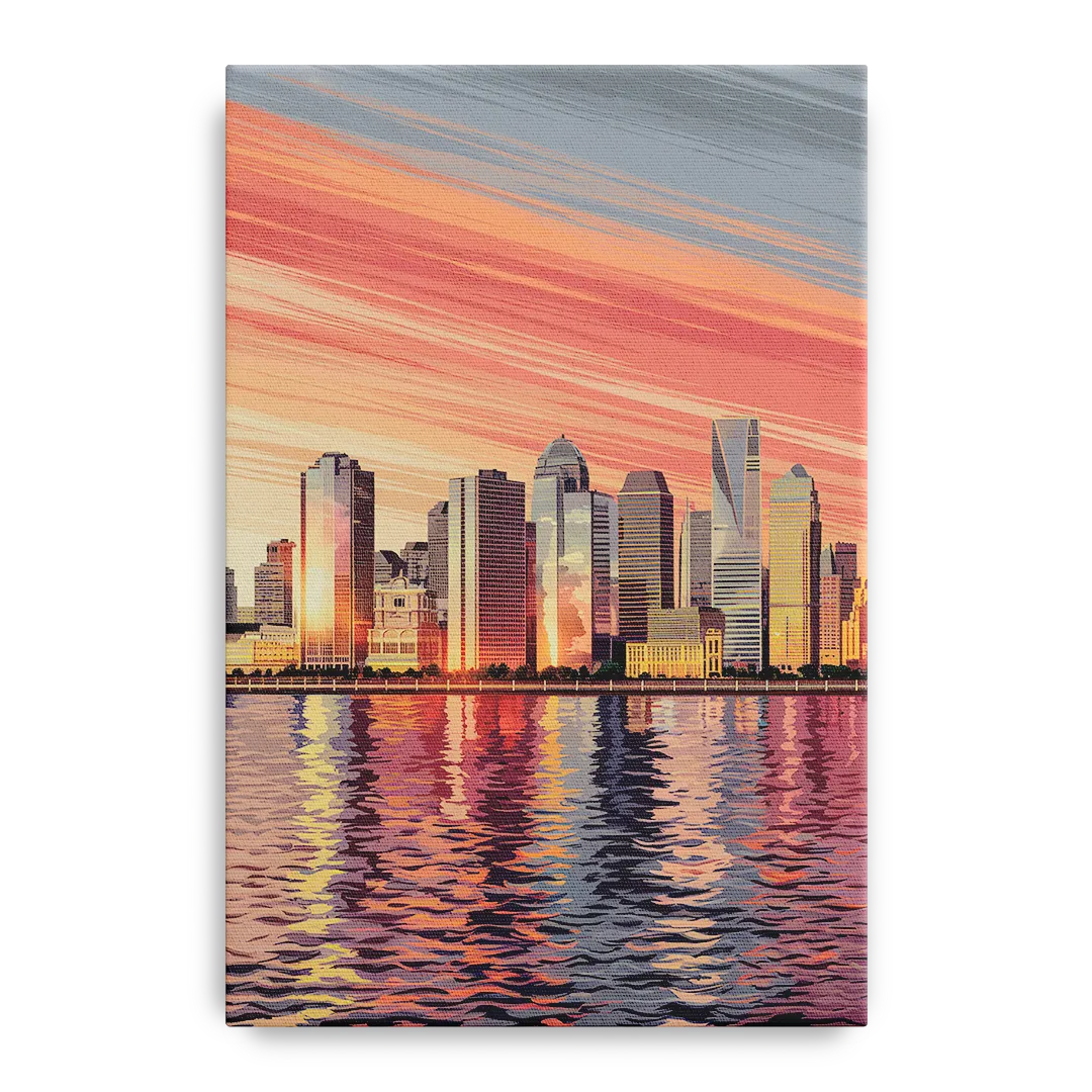 Jersey City Skyline and Hudson River Front - Canvas Wall Art