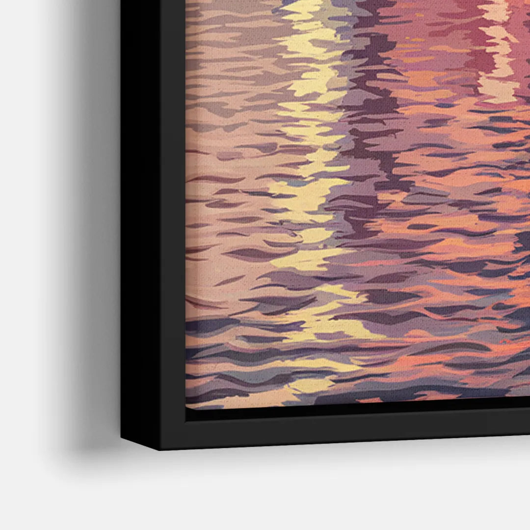 Jersey City Skyline and Hudson River - Close-Up Black Frame Canvas