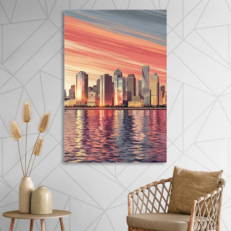 Jersey City Skyline and Hudson River Living Room - Canvas Wall Art