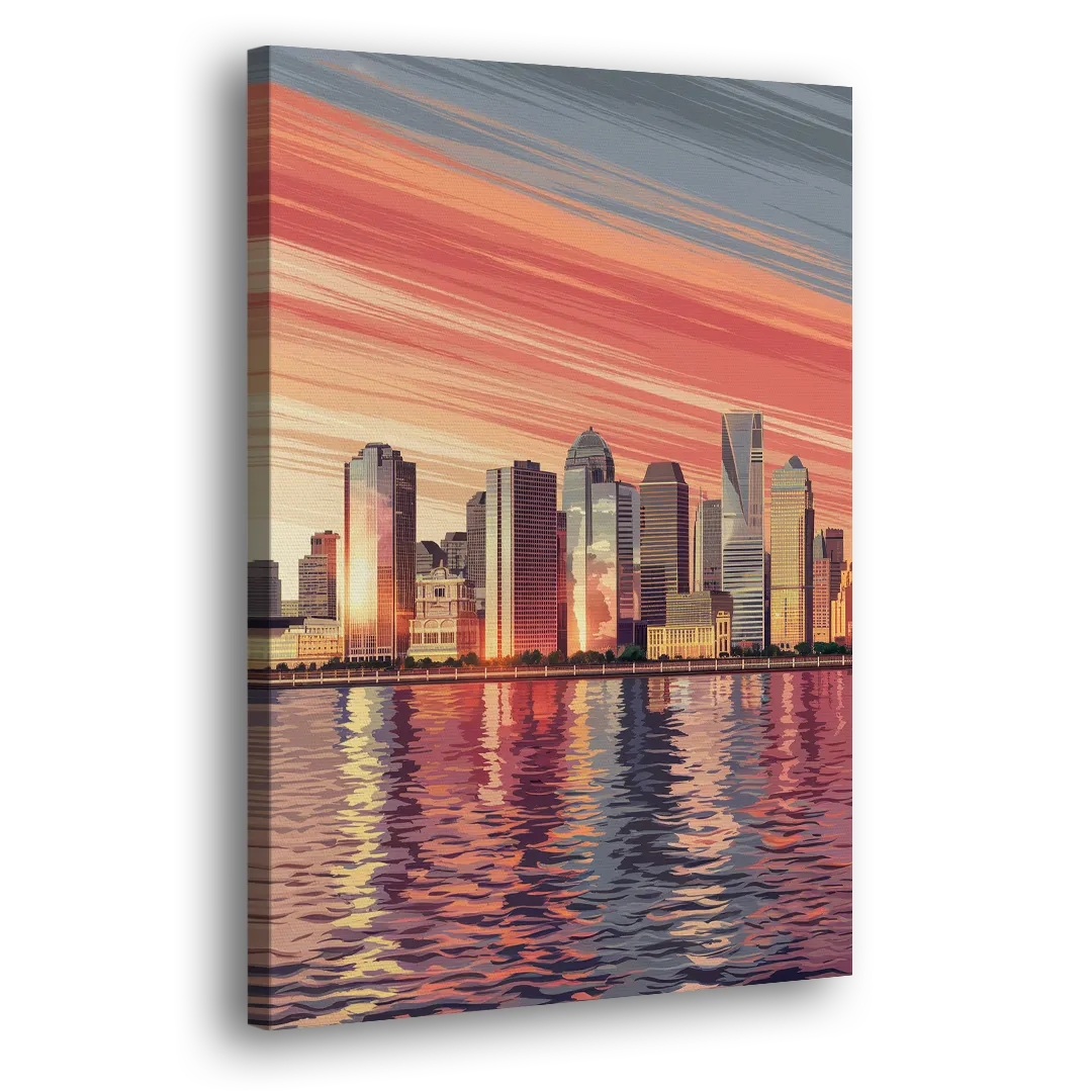 Jersey City Skyline and Hudson River Side - Canvas Wall Art