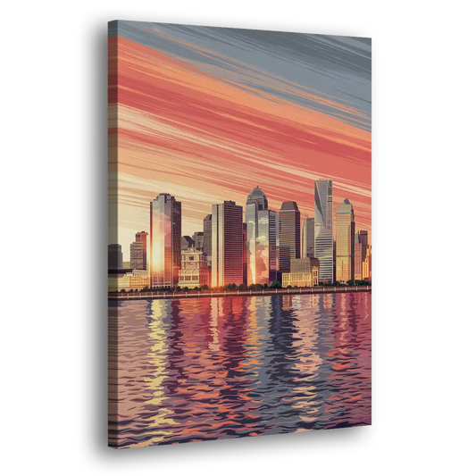 Jersey City Skyline and Hudson River Side - Canvas Wall Art