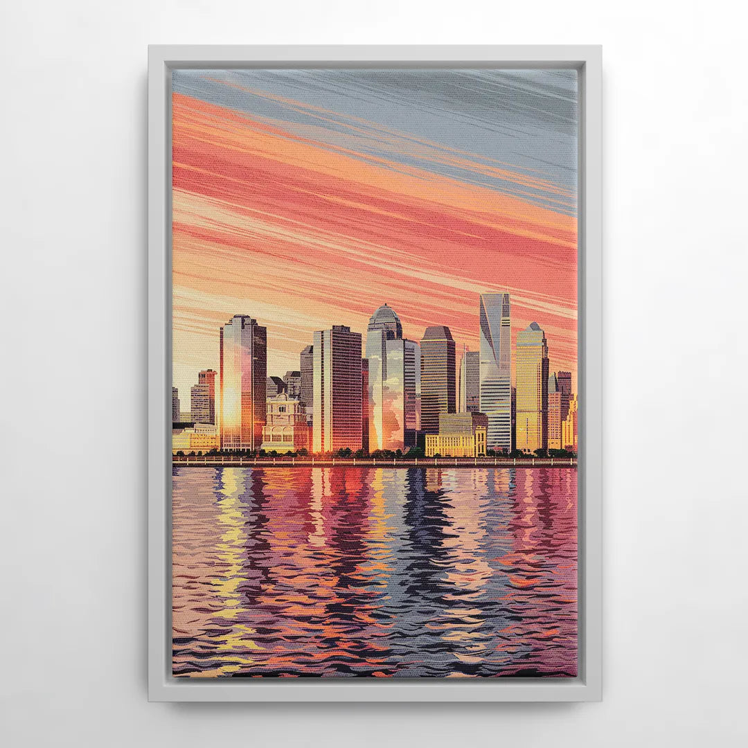 Jersey City Skyline and Hudson River - White Frame Canvas