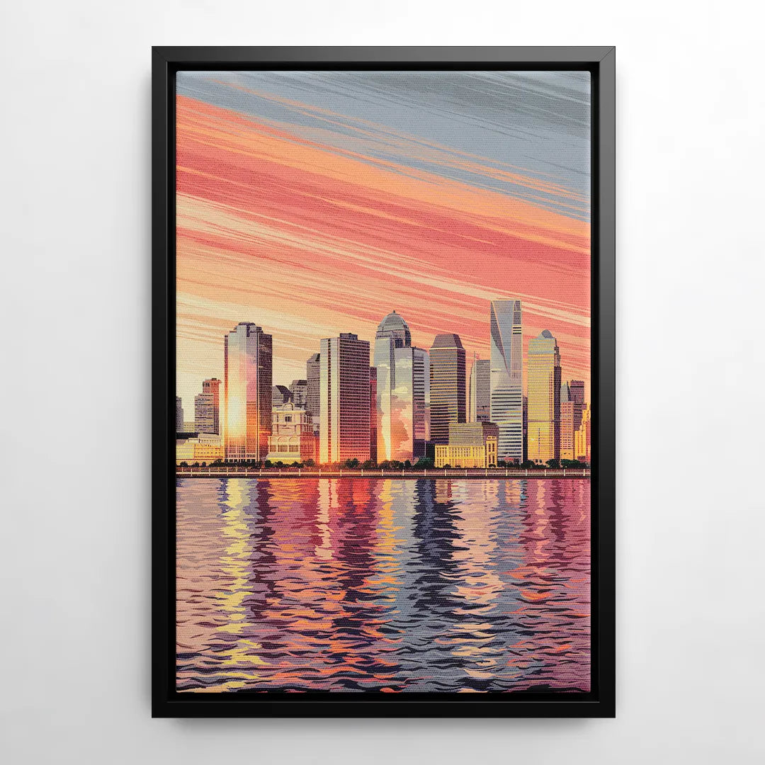Jersey City Skyline and Hudson River - Black Frame Canvas