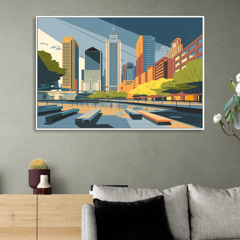 Jersey City Urban Architecture Living Room - White Canvas Wall Art