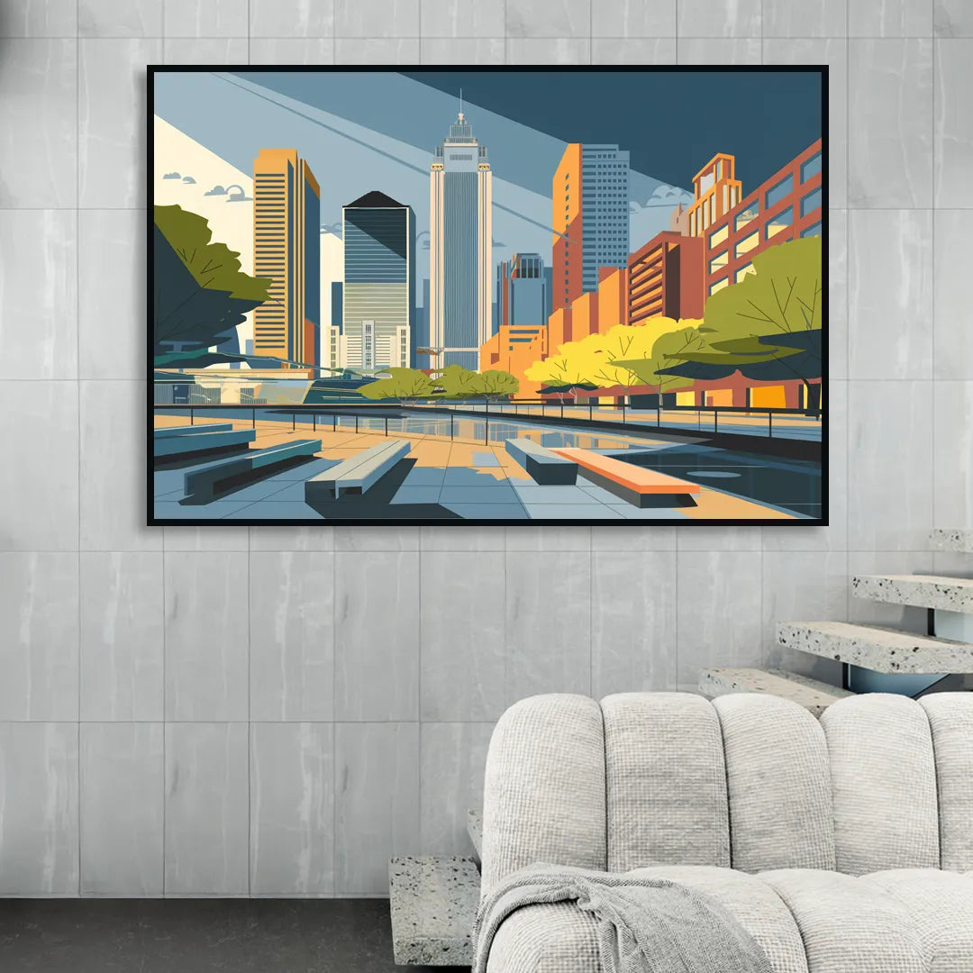 Jersey City Urban Architecture Sitting Room - Black Canvas Wall Art