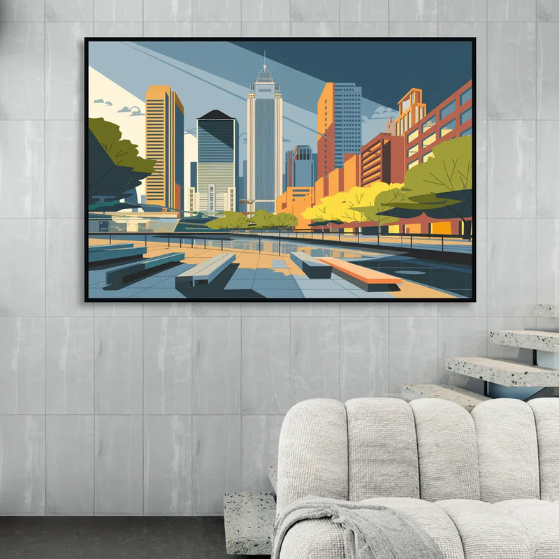 Jersey City Urban Architecture Sitting Room - Black Canvas Wall Art