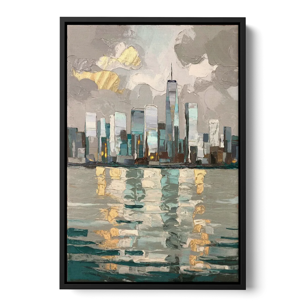 Jersey City Waterfront View Front - Black Canvas Wall Art