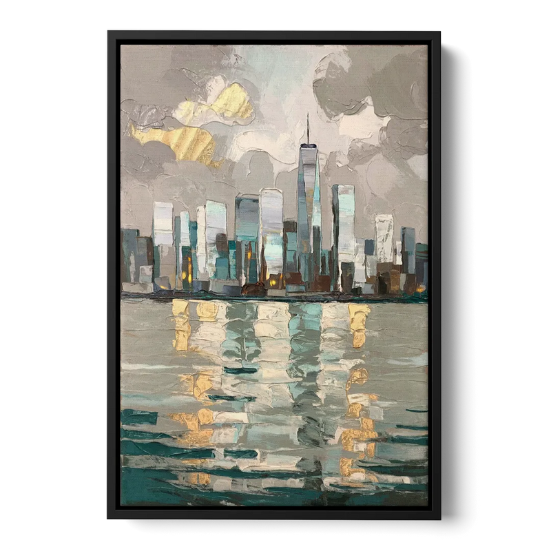 Jersey City Waterfront View Front - Black Canvas Wall Art