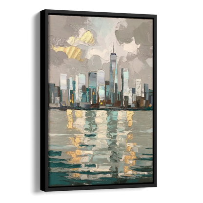 Jersey City Waterfront View Side - Black Canvas Wall Art