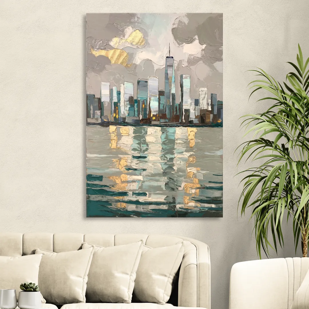 Jersey City Waterfront View Living Room - Canvas Wall Art