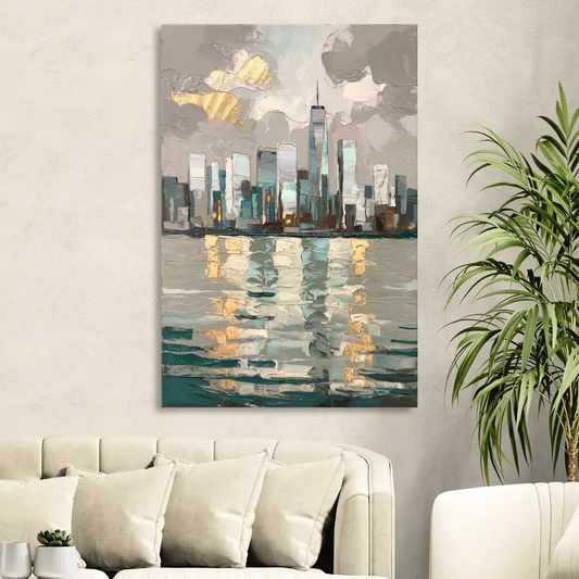 Jersey City Waterfront View Living Room - Canvas Wall Art