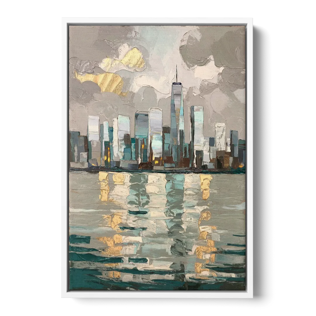 Jersey City Waterfront View Front - White Canvas Wall Art
