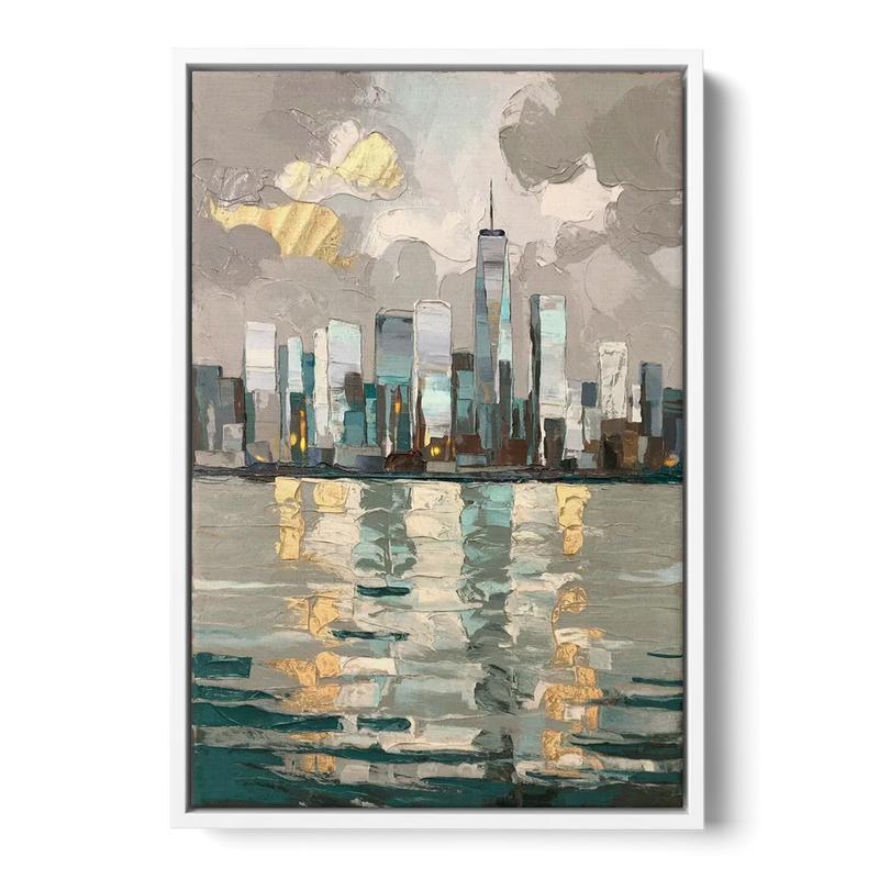 Jersey City Waterfront View Front - White Canvas Wall Art