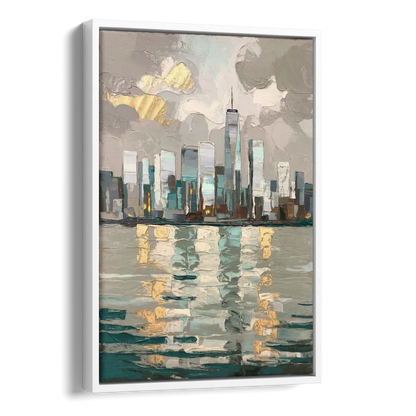 Jersey City Waterfront View Side - White Canvas Wall Art