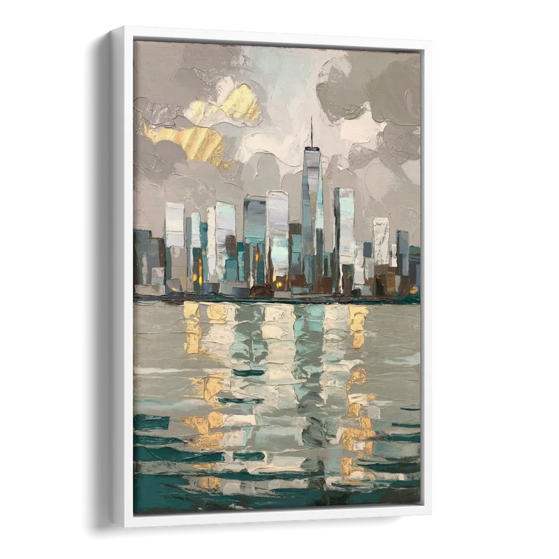 Jersey City Waterfront View Side - White Canvas Wall Art