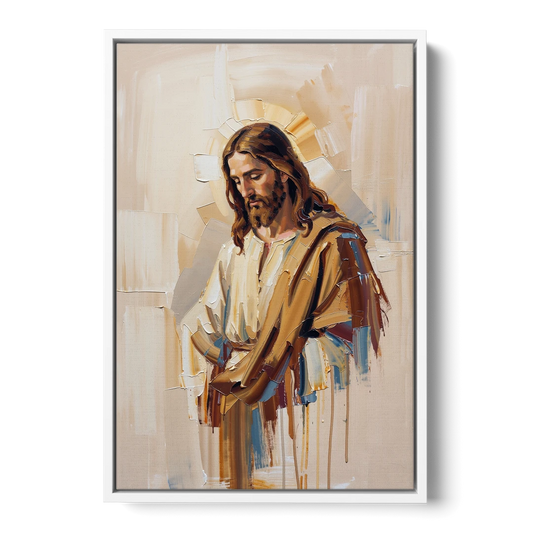Jesus Portrait Modern Christian - White Framed Canvas Wall Art - Front