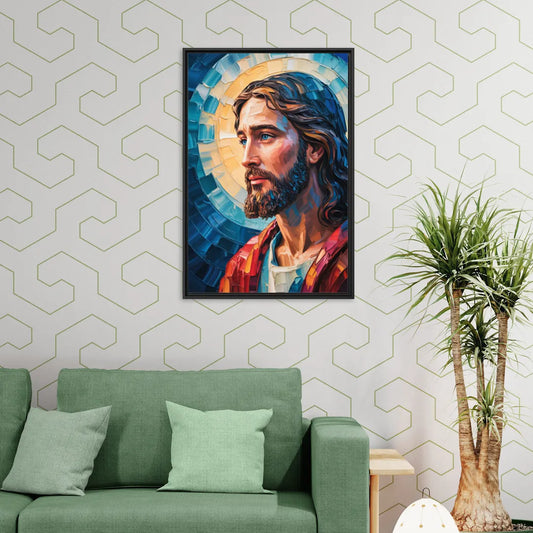 Jesus Portrait Modern Christian - Living Room Black Frame Canvas