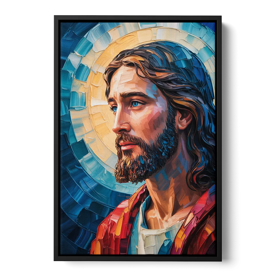 Jesus Portrait Modern Christian Front - Black Canvas Wall Art
