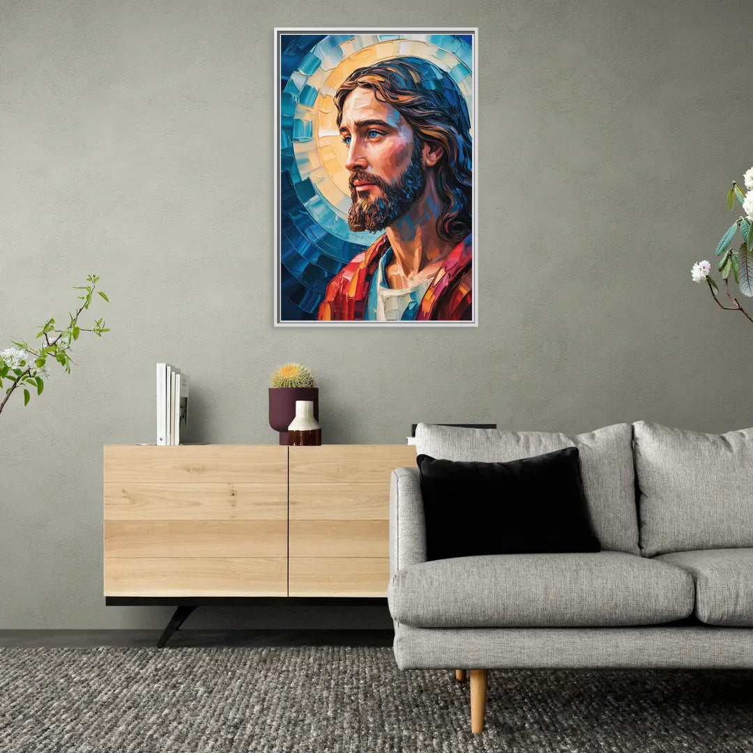 Jesus Portrait Modern Christian - Living Room White Frame Canvas