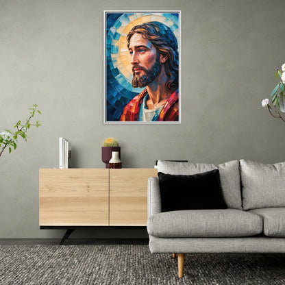 Jesus Portrait Modern Christian - Living Room White Frame Canvas