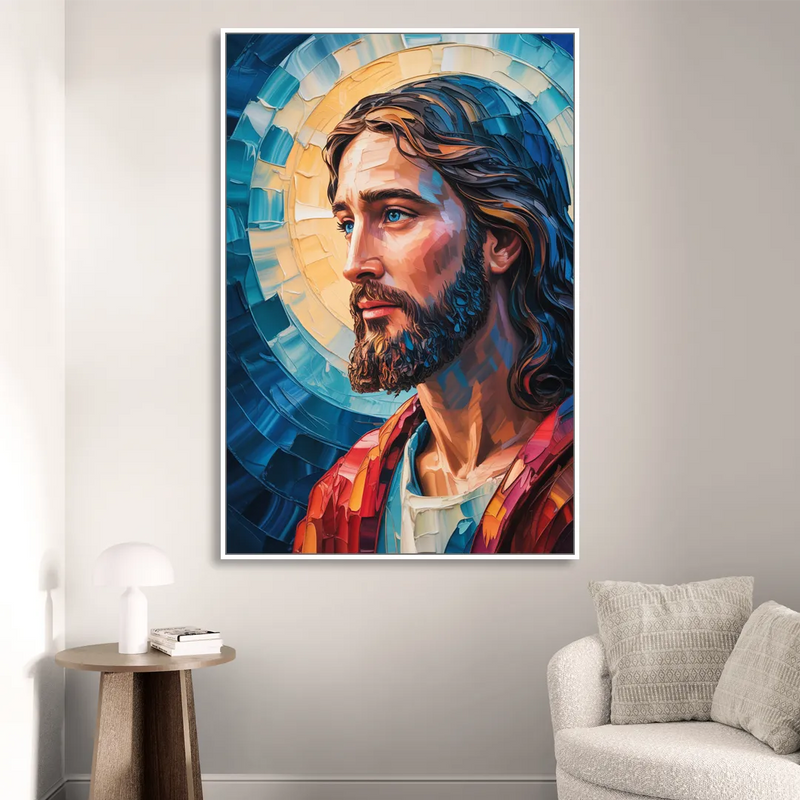 Jesus Portrait Modern Christian Sitting Room - White Canvas Wall Art