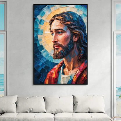 Jesus Portrait Modern Christian Living Room - Black Canvas Wall Art