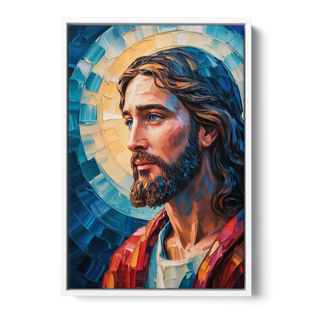 Jesus Portrait Modern Christian - White Frame Canvas