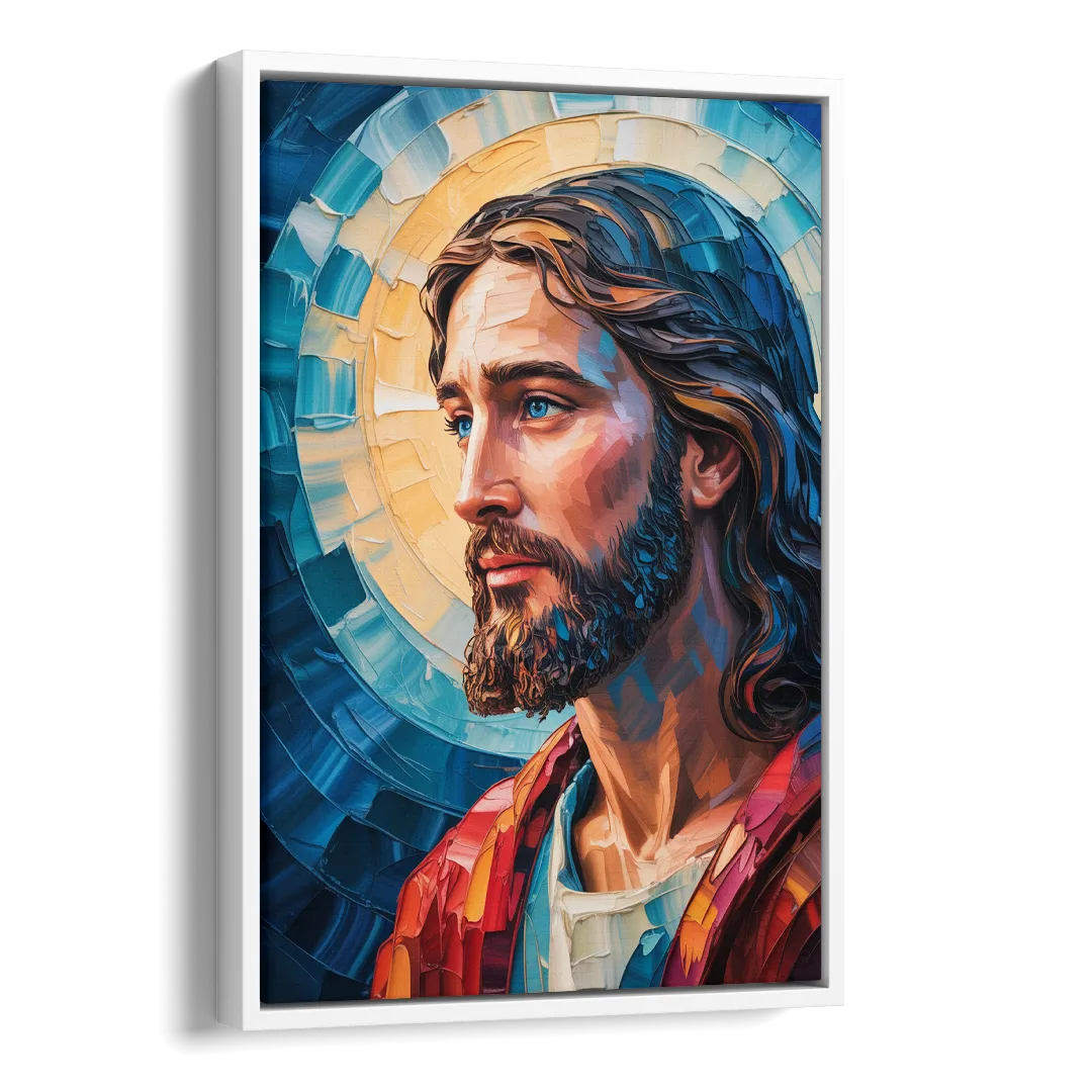Jesus Portrait Modern Christian Side - White Canvas Wall Art