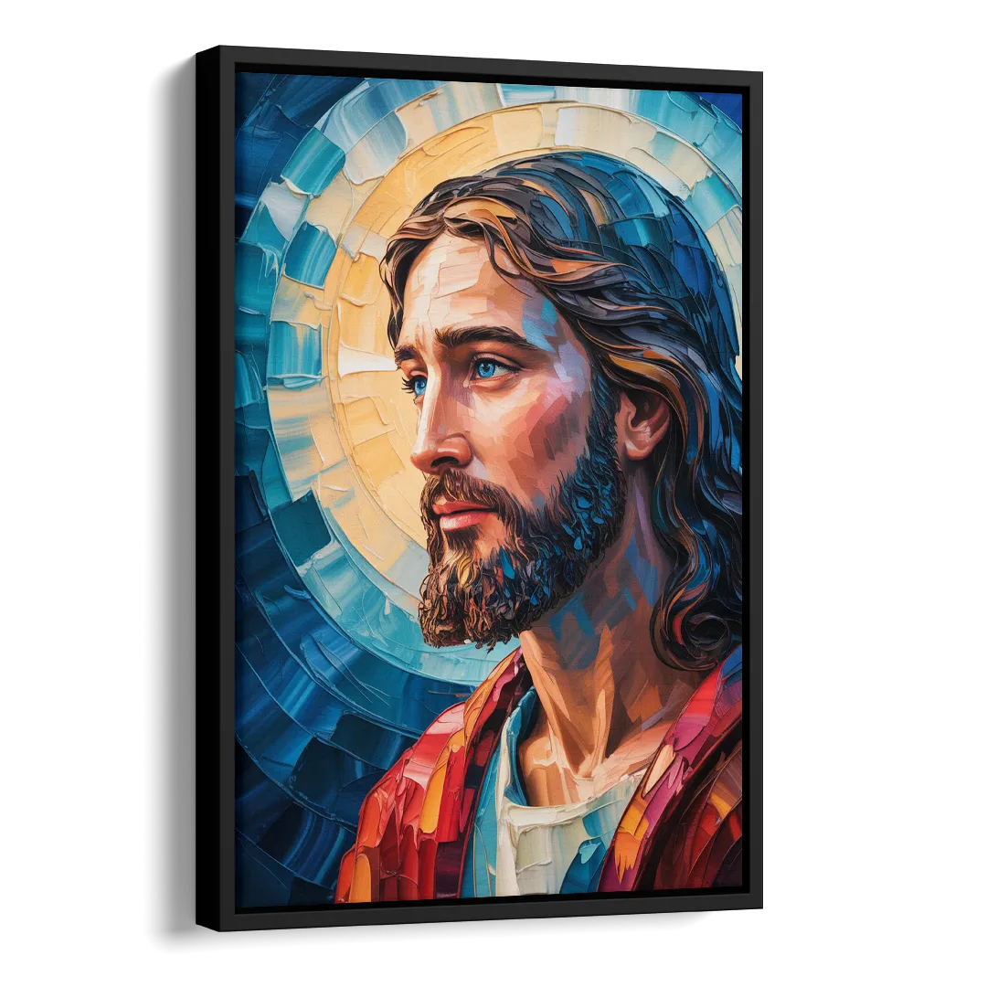 Jesus Portrait Modern Christian Side - Black Canvas Wall Art