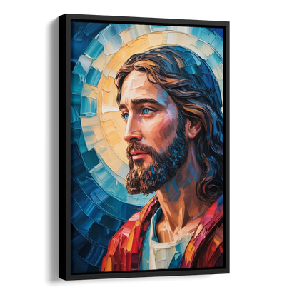 Jesus Portrait Modern Christian Side - Black Canvas Wall Art