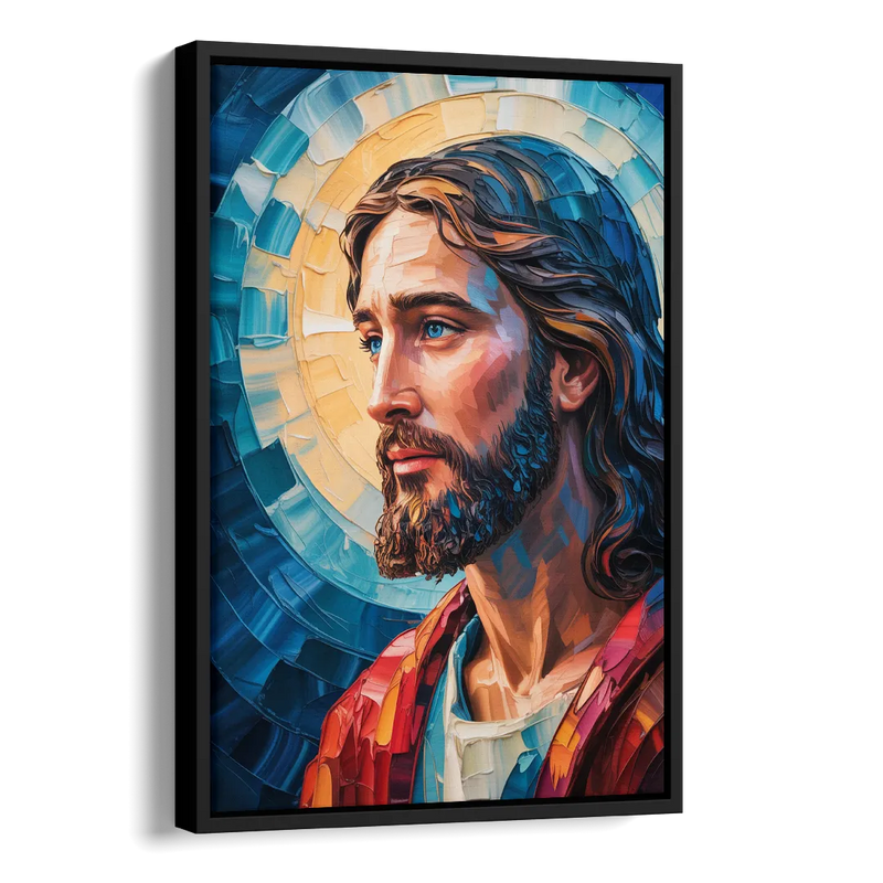 Jesus Portrait Modern Christian Side - Black Canvas Wall Art