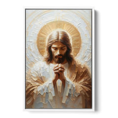 Jesus Praying - White Framed Canvas Wall Art - Front