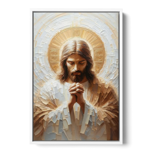 Jesus Praying - White Framed Canvas Wall Art - Front