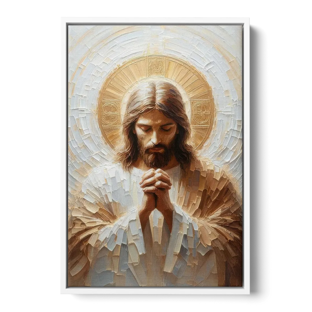 Jesus Praying Front - White Canvas Wall Art
