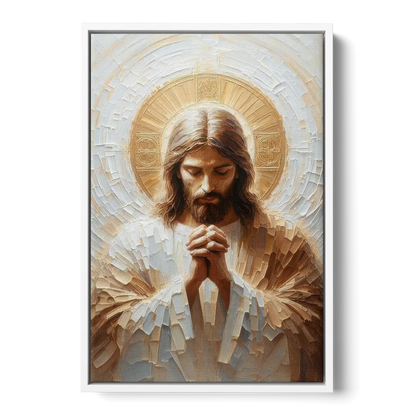 Jesus Praying Front - White Canvas Wall Art