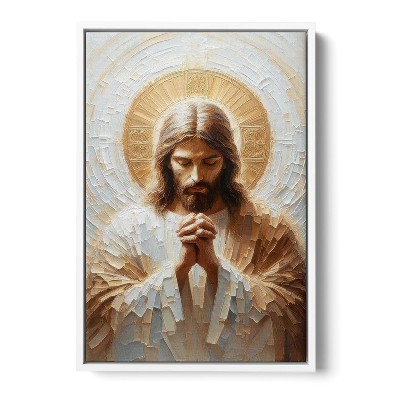 Jesus Praying Front - White Canvas Wall Art
