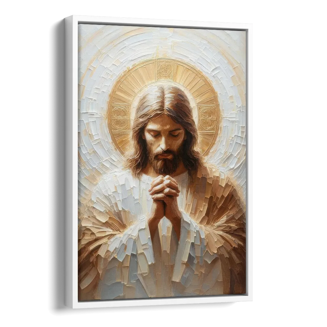 Jesus Praying Side - White Canvas Wall Art