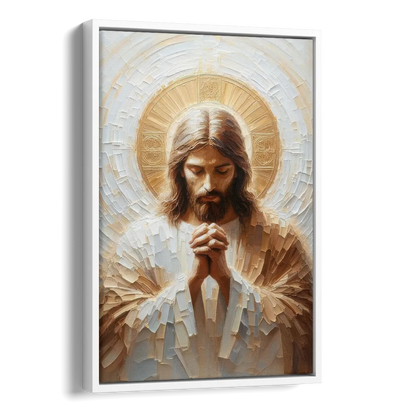 Jesus Praying Side - White Canvas Wall Art