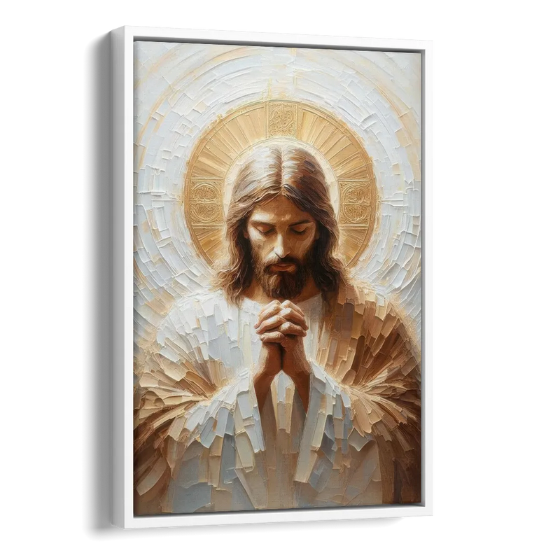 Jesus Praying Side - White Canvas Wall Art