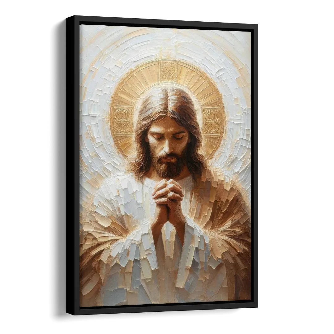 Jesus Praying Side - Black Canvas Wall Art