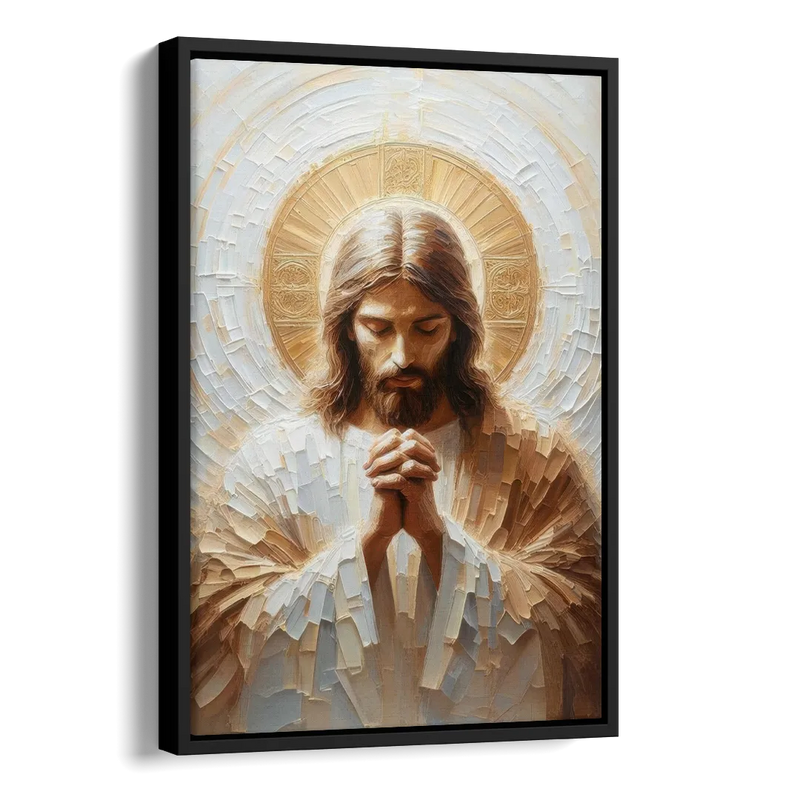 Jesus Praying Side - Black Canvas Wall Art