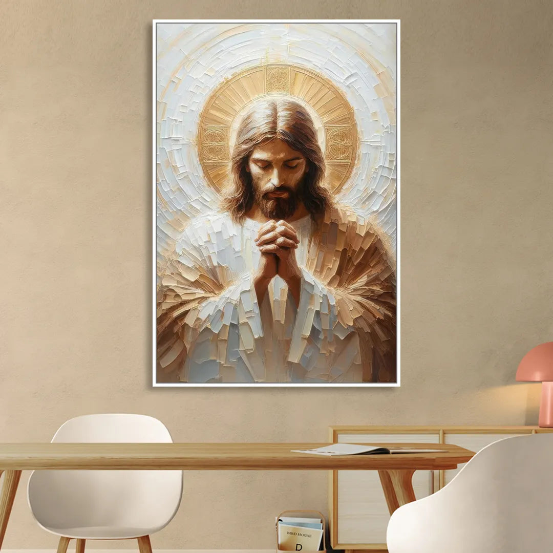 Jesus Praying Sitting Room - White Canvas Wall Art