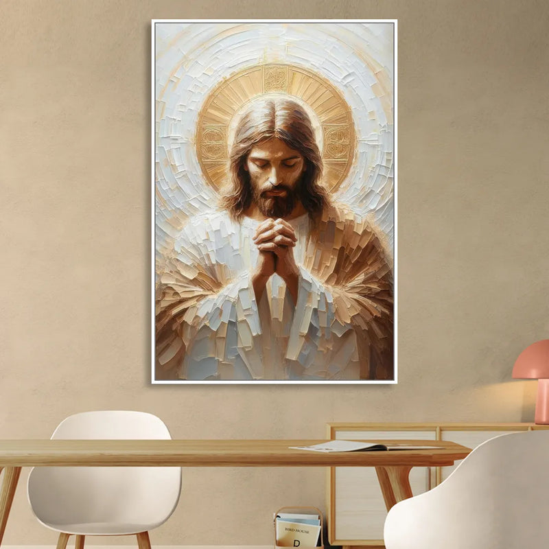 Jesus Praying Sitting Room - White Canvas Wall Art
